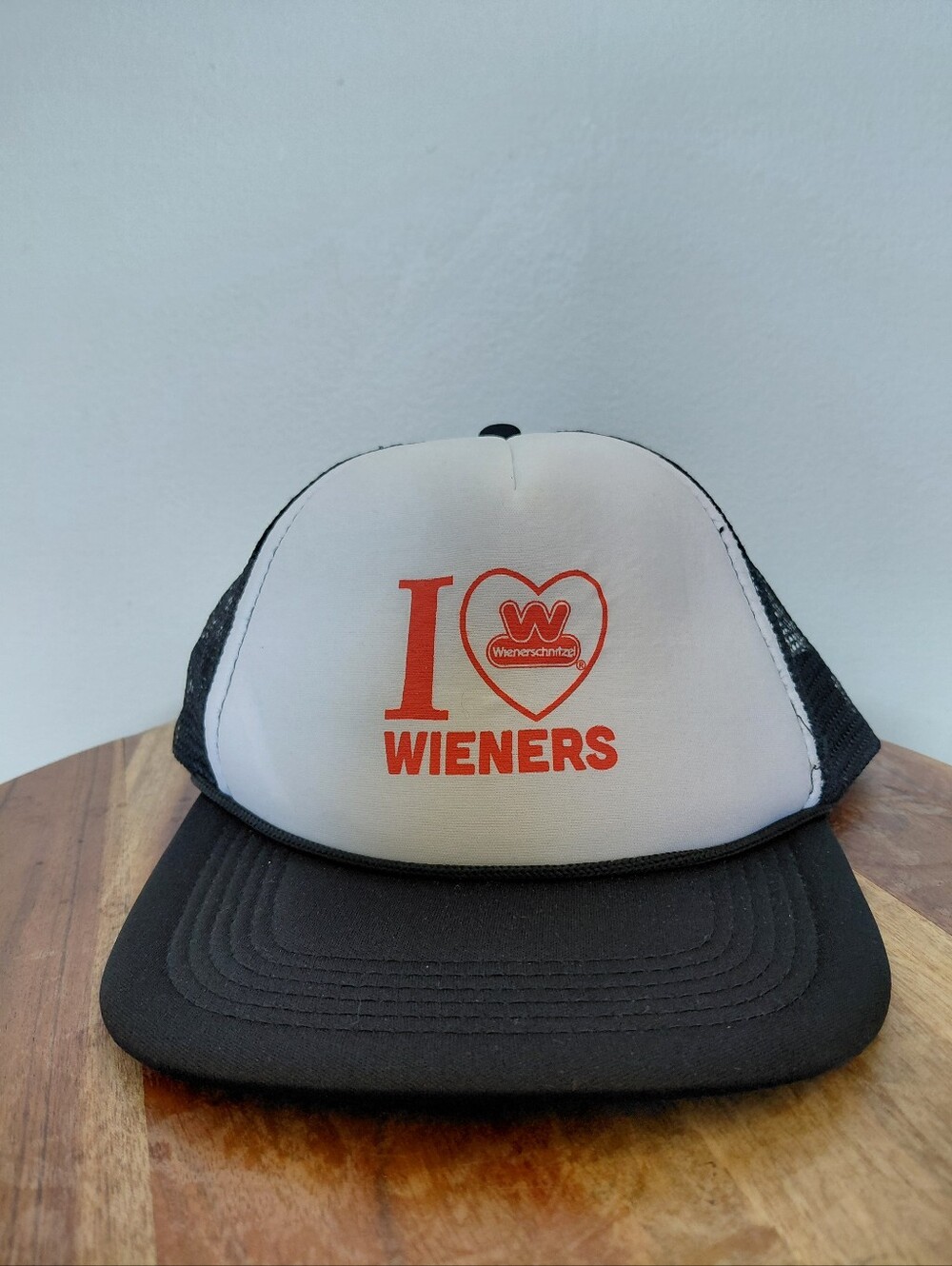 I Love Wieners  Wienerschnitzel Funny Food Black & White Trucker Hat OS